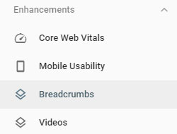 breadcrumbs section in search console