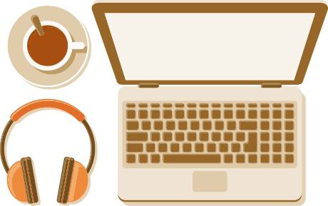 laptop coffee headphones